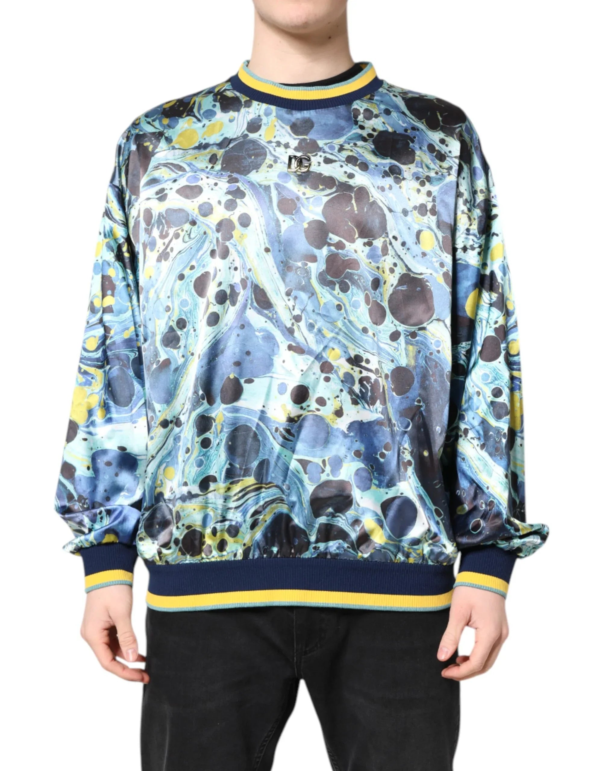 Dolce & Gabbana Multicolor Marble Print Men Pullover Sweater - Zeiniez