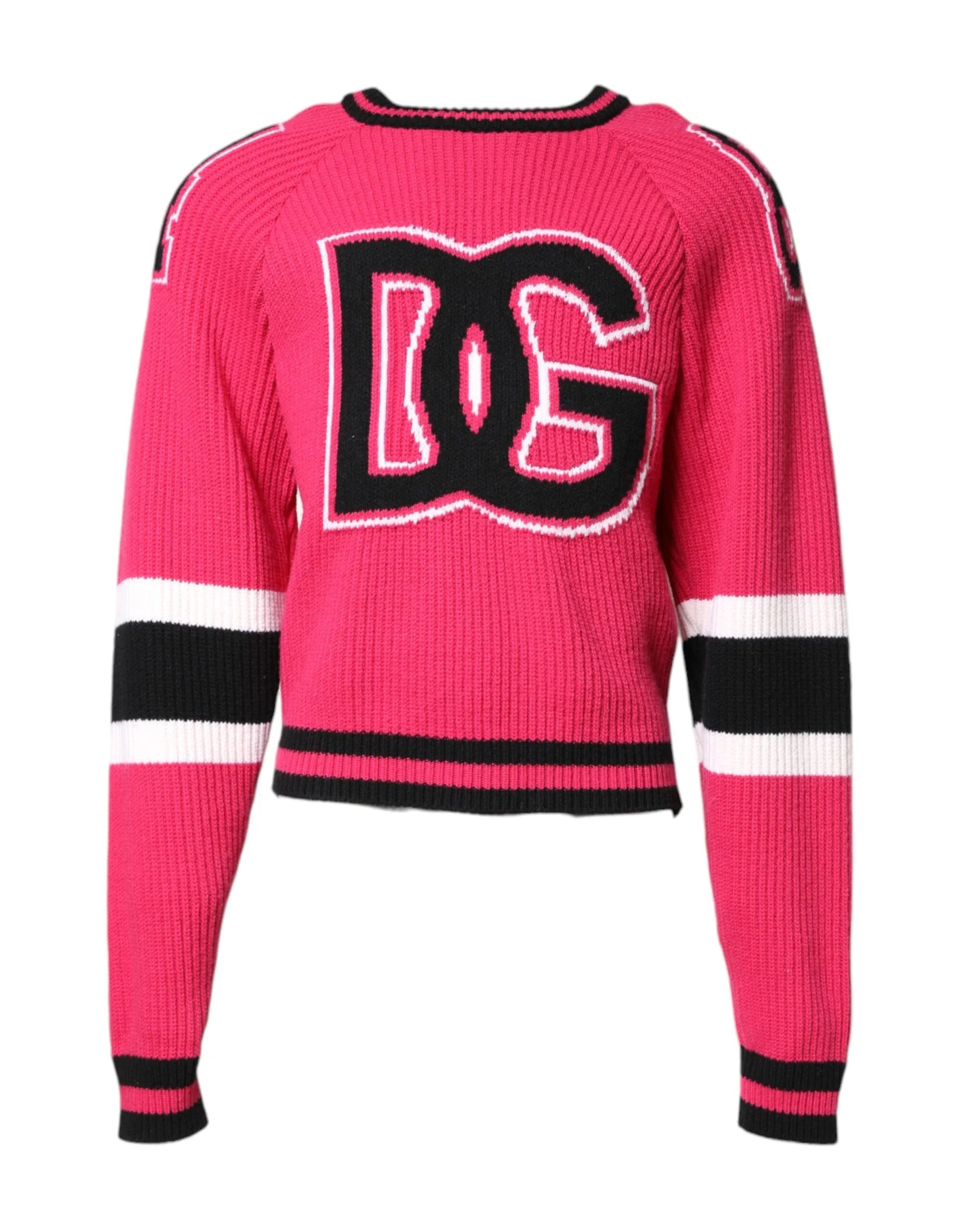 Dolce & Gabbana Pink Cotton Logo Print Knit Pullover Sweater - Zeiniez