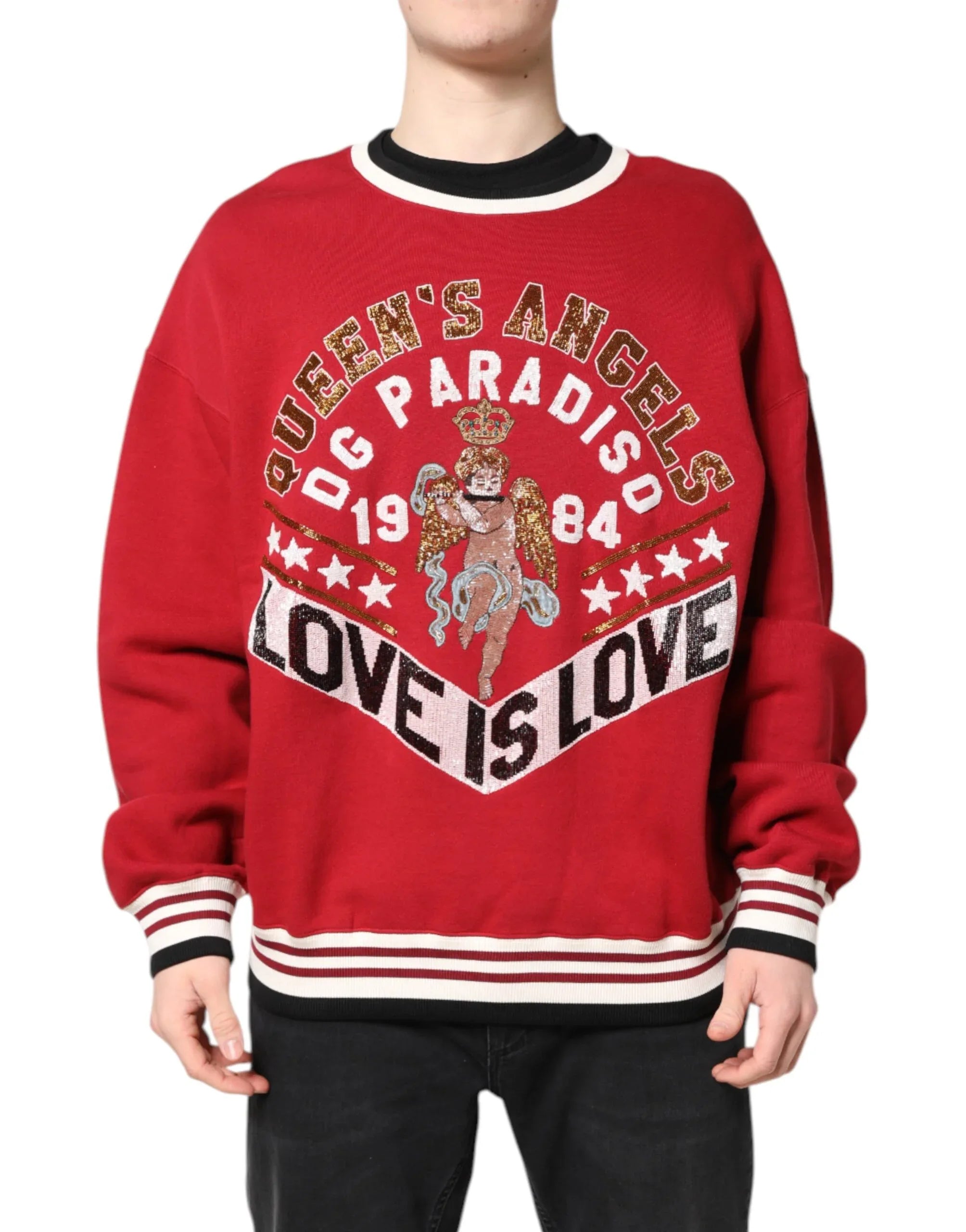 Dolce & Gabbana Red Sequin Knit Pullover Sweatshirt Sweater - Zeiniez