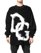 Dolce & Gabbana Black Cotton Logo Print Men Pullover Sweater - Zeiniez