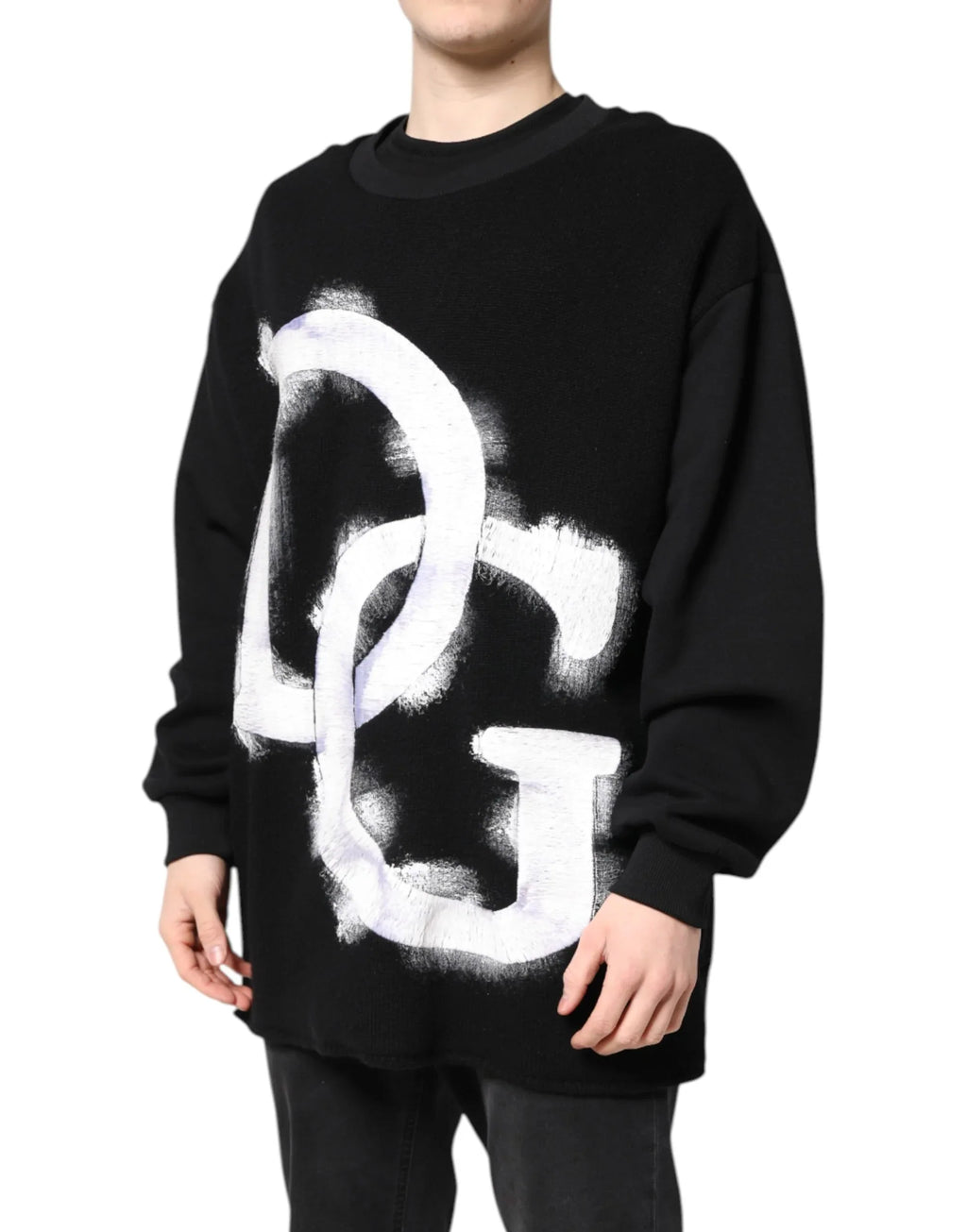 Dolce & Gabbana Black Cotton Logo Print Men Pullover Sweater - Zeiniez