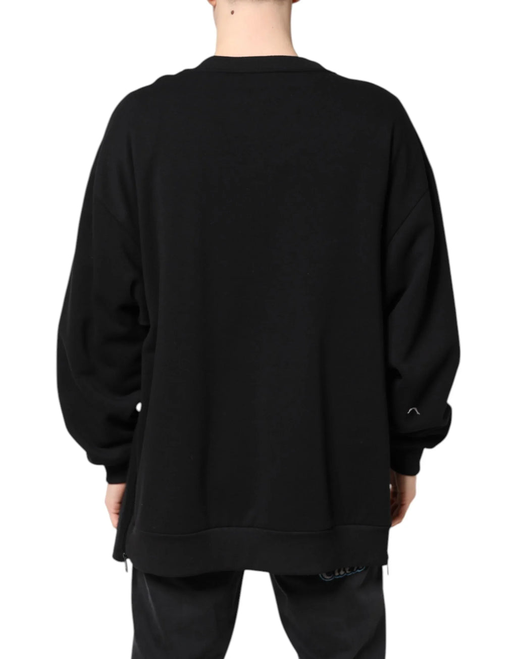 Dolce & Gabbana Black Cotton Logo Print Men Pullover Sweater - Zeiniez