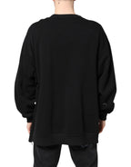 Dolce & Gabbana Black Cotton Logo Print Men Pullover Sweater - Zeiniez