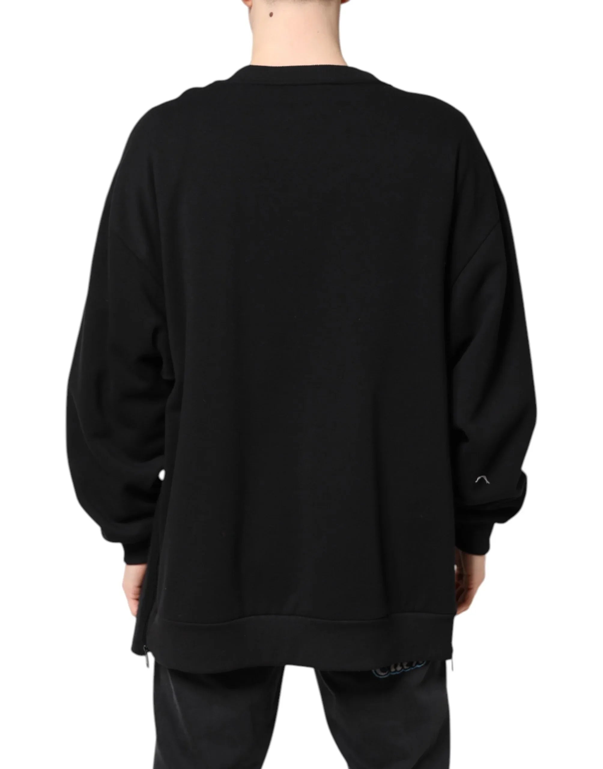 Dolce & Gabbana Black Cotton Logo Print Men Pullover Sweater - Zeiniez