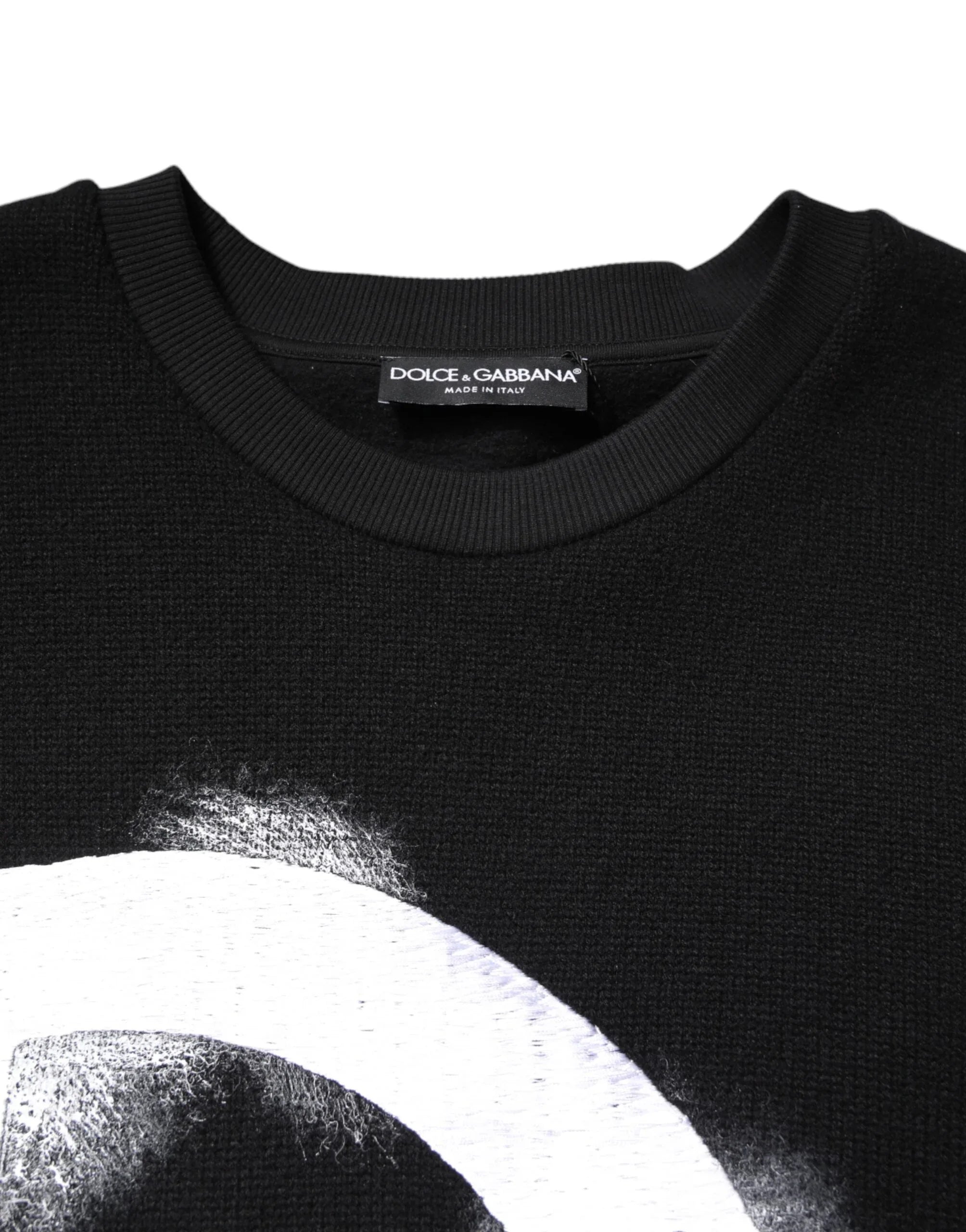 Dolce & Gabbana Black Cotton Logo Print Men Pullover Sweater - Zeiniez