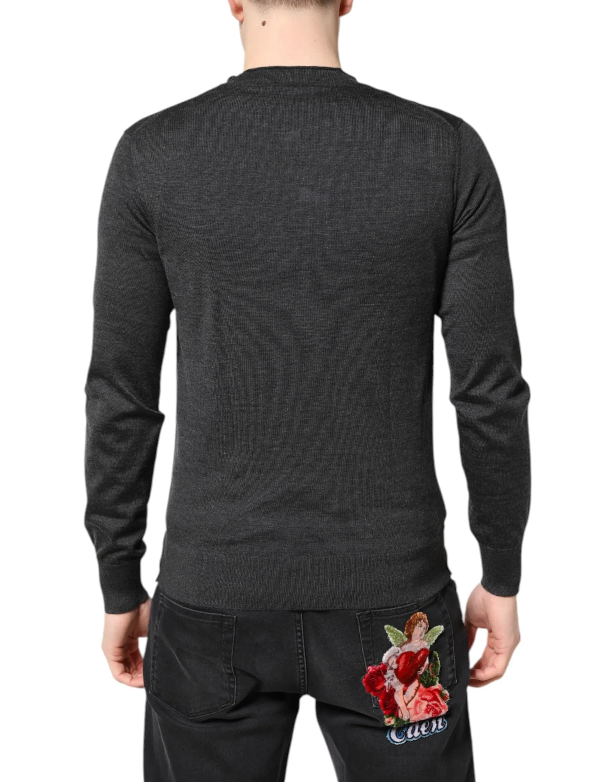 Dolce & Gabbana Gray Embroidery Knit Men Pullover Sweater - Zeiniez