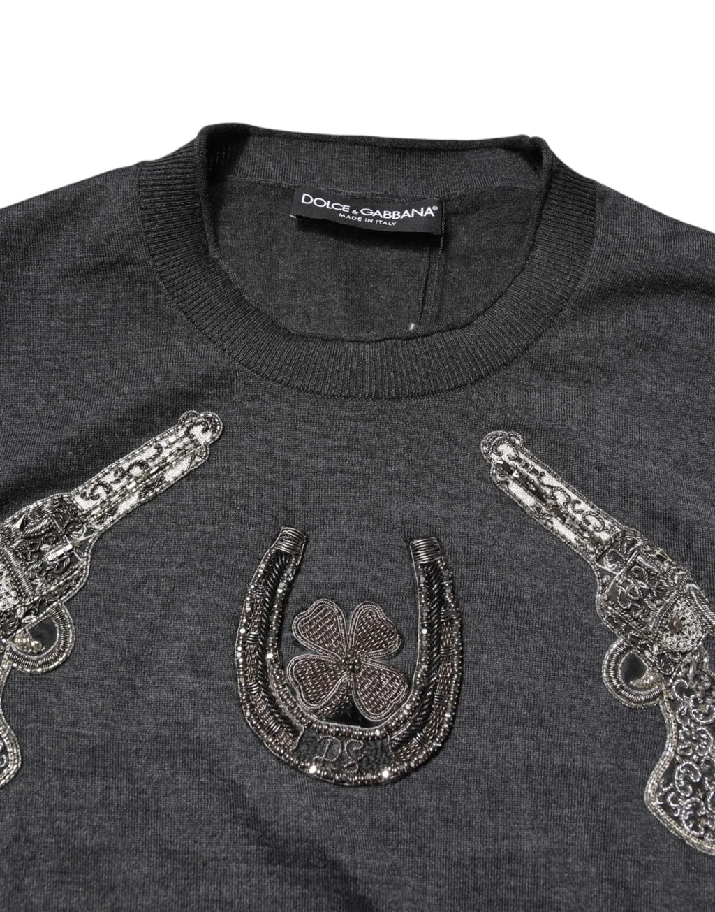Dolce & Gabbana Gray Embroidery Knit Men Pullover Sweater - Zeiniez
