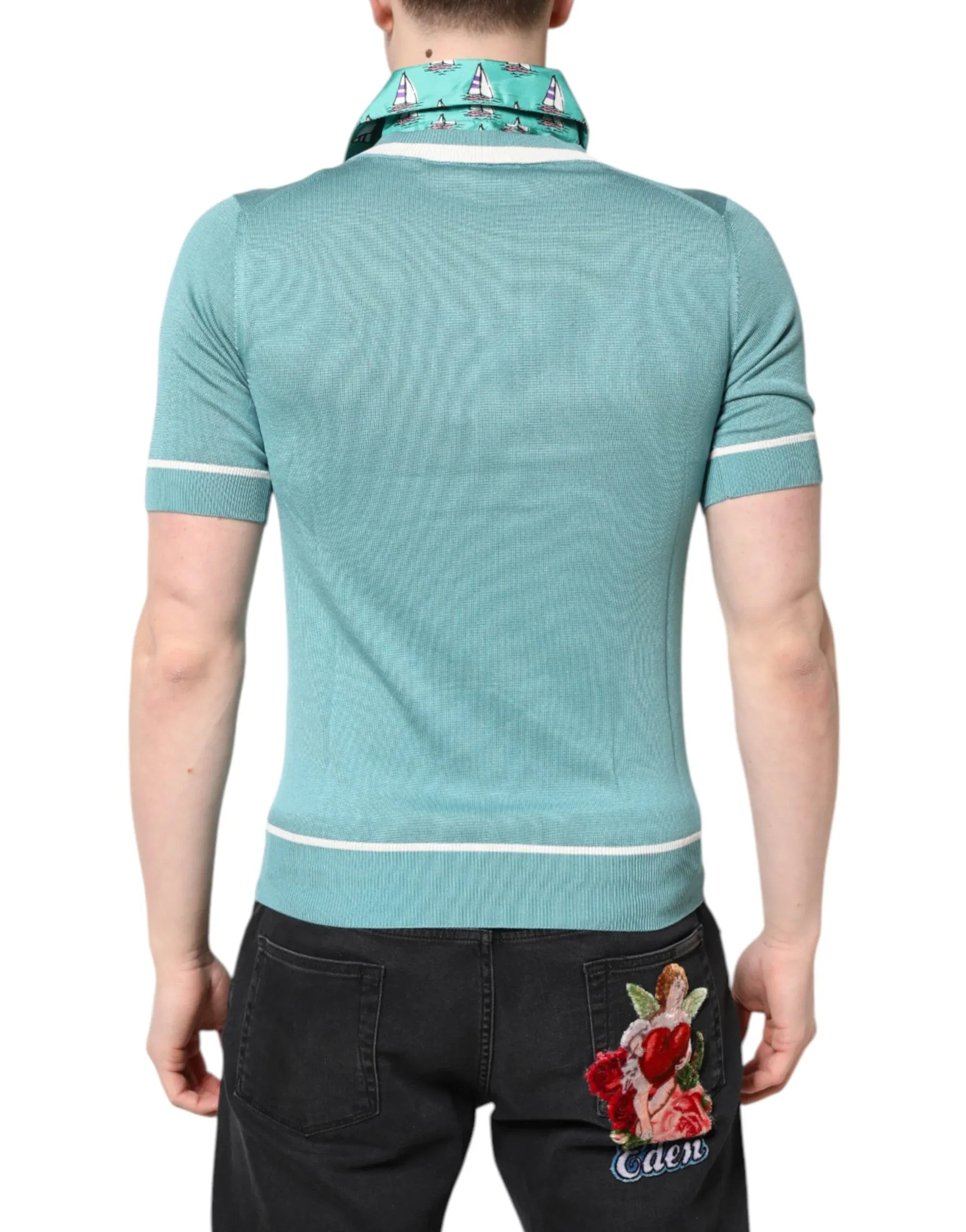 Dolce & Gabbana Green Printed Collared Short Sleeve T-shirt - Zeiniez