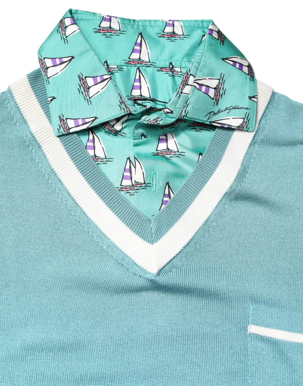 Dolce & Gabbana Green Printed Collared Short Sleeve T-shirt - Zeiniez