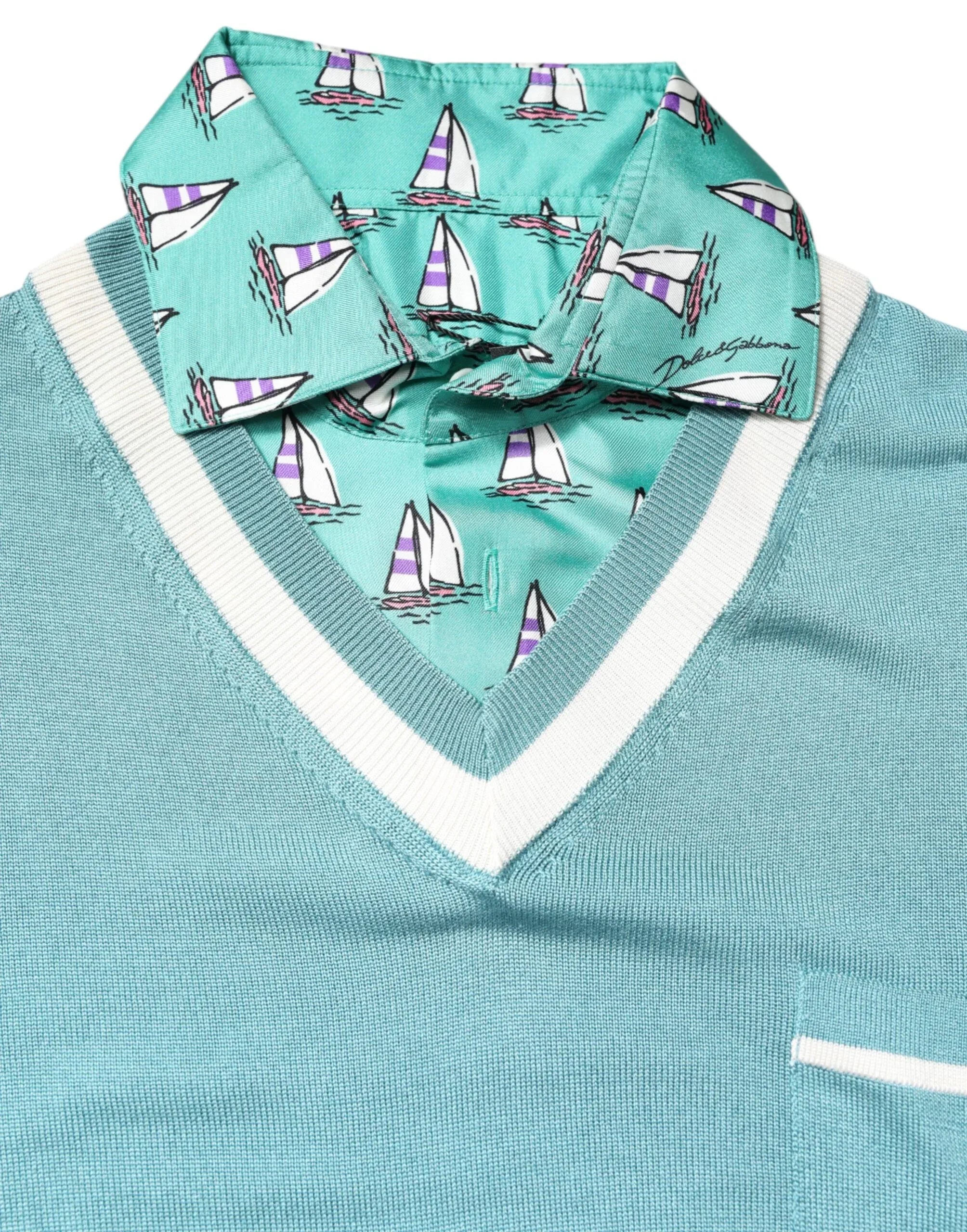 Dolce & Gabbana Green Printed Collared Short Sleeve T-shirt - Zeiniez