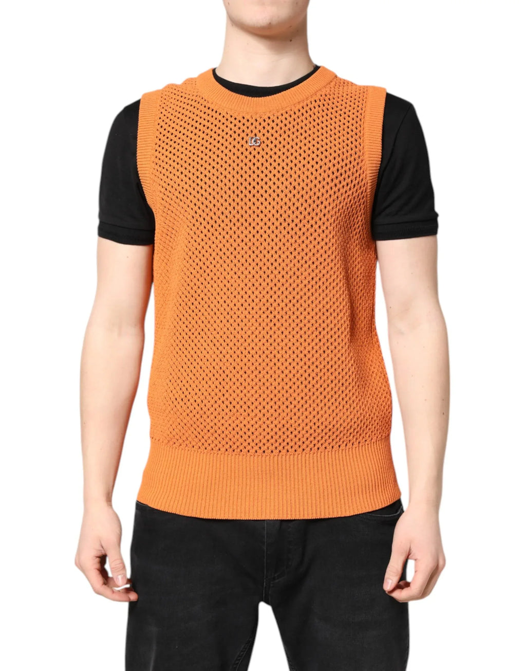 Dolce & Gabbana Orange Cashmere Round Neck Sleeveless T-shirt - Zeiniez