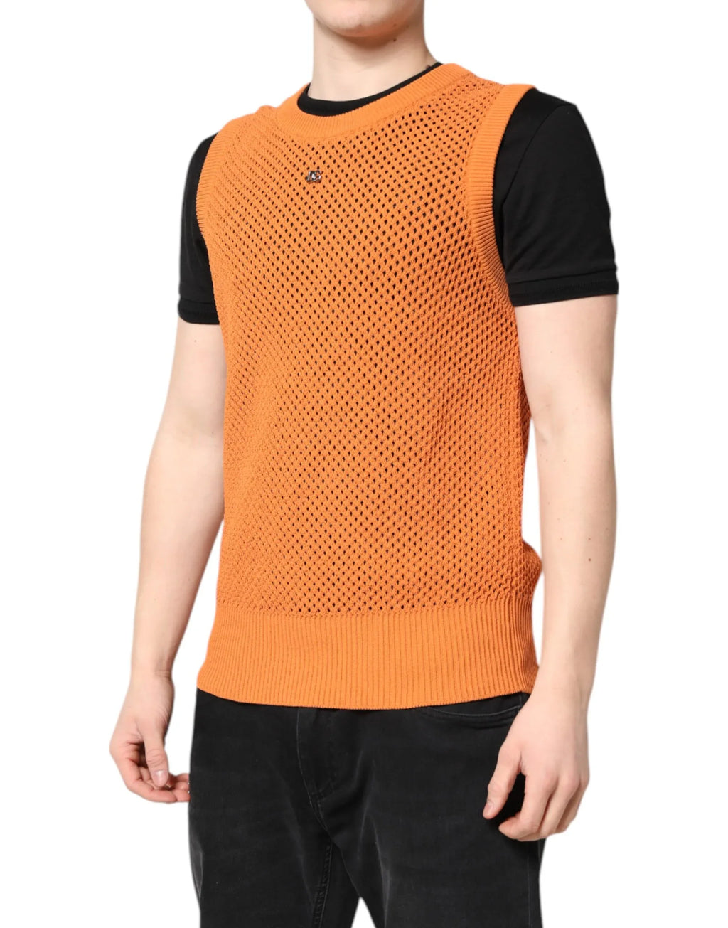 Dolce & Gabbana Orange Cashmere Round Neck Sleeveless T-shirt - Zeiniez