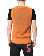 Dolce & Gabbana Orange Cashmere Round Neck Sleeveless T-shirt - Zeiniez