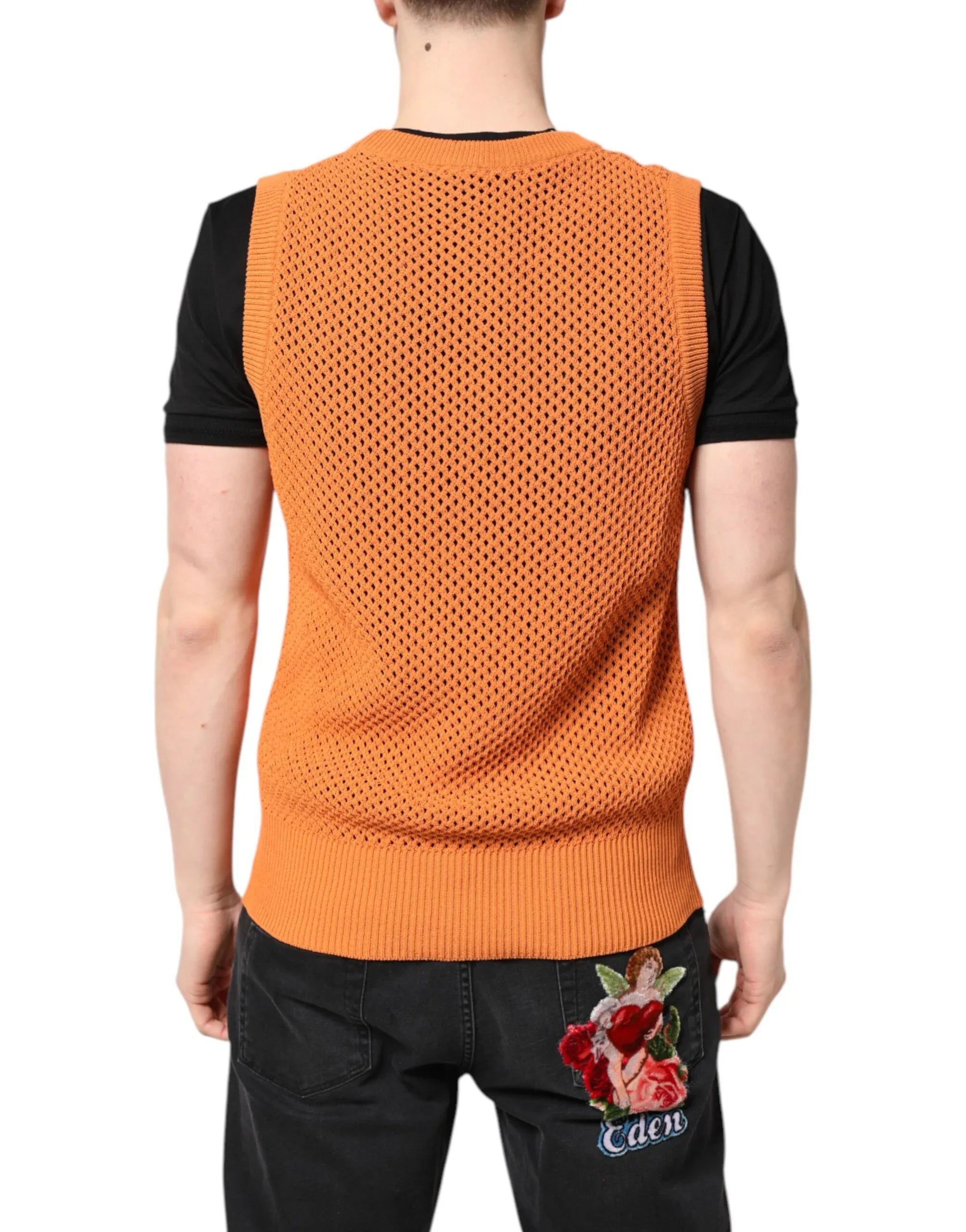 Dolce & Gabbana Orange Cashmere Round Neck Sleeveless T-shirt - Zeiniez