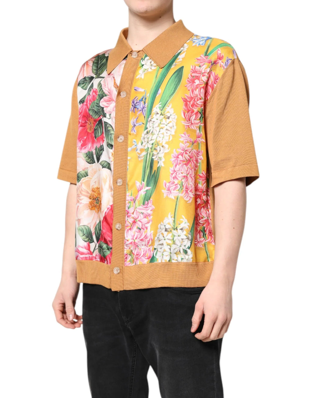 Dolce & Gabbana Brown Floral Collared Short Sleeve T-shirt - Zeiniez