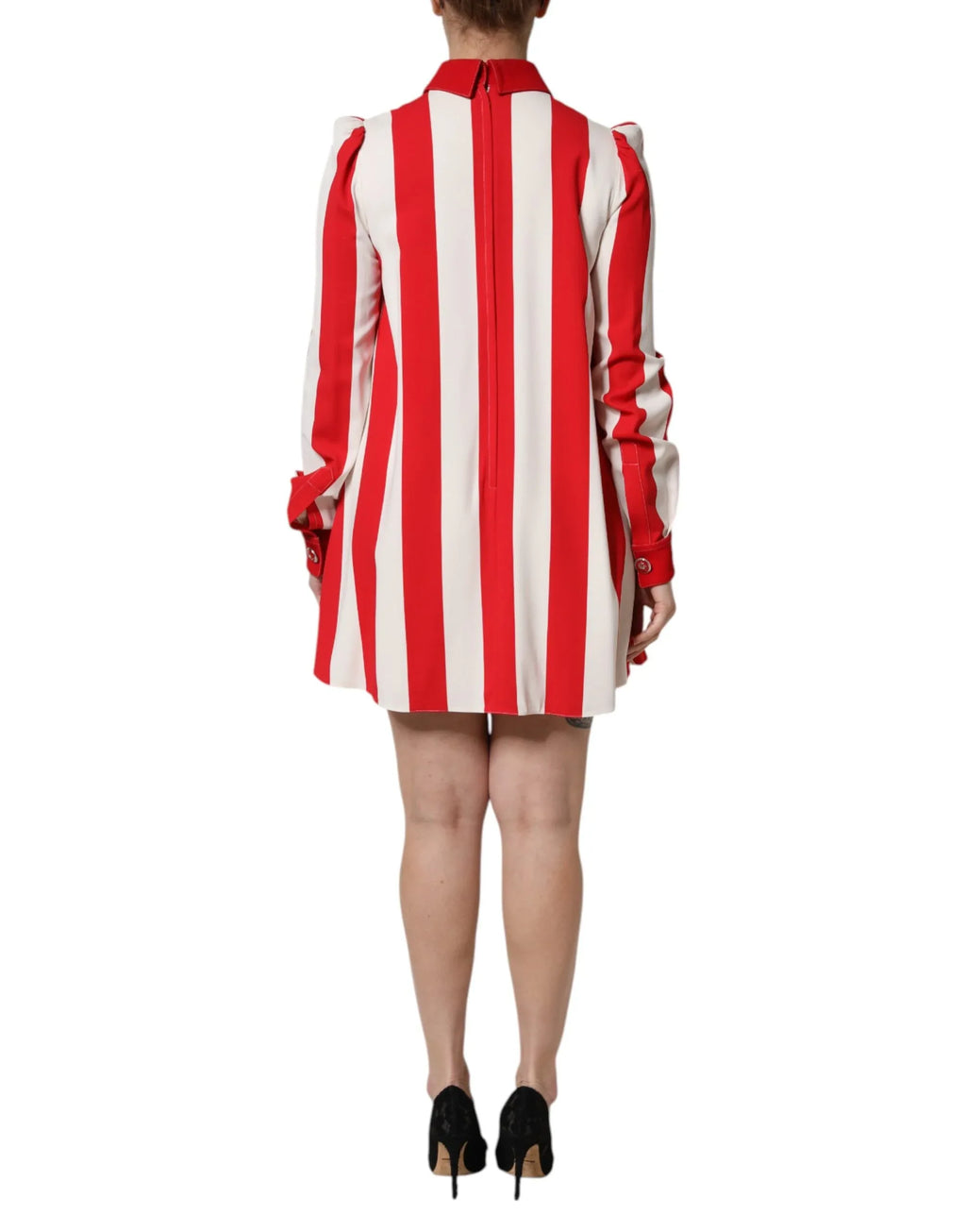 Dolce & Gabbana White Red Stripes Long Sleeves Mini Dress - Zeiniez
