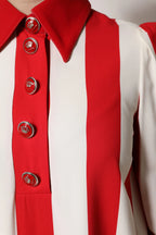 Dolce & Gabbana White Red Stripes Long Sleeves Mini Dress - Zeiniez