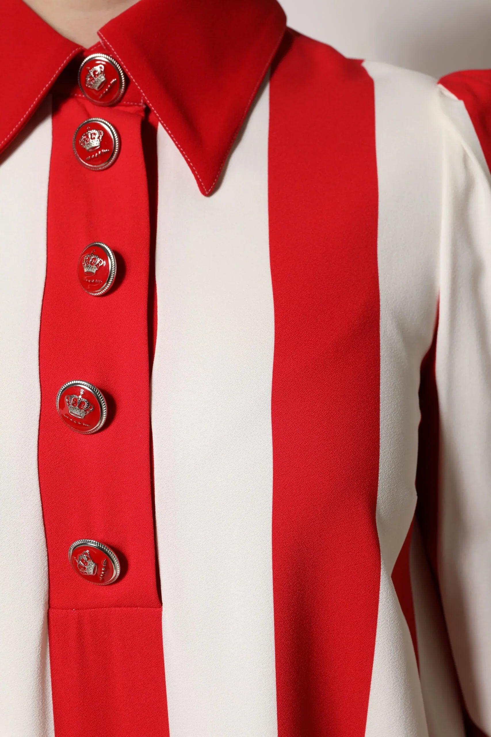 Dolce & Gabbana White Red Stripes Long Sleeves Mini Dress - Zeiniez