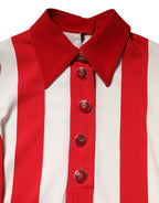 Dolce & Gabbana White Red Stripes Long Sleeves Mini Dress - Zeiniez