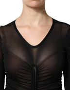 Dolce & Gabbana Black Mesh Trim Bodycon Long Sheath Dress - Zeiniez