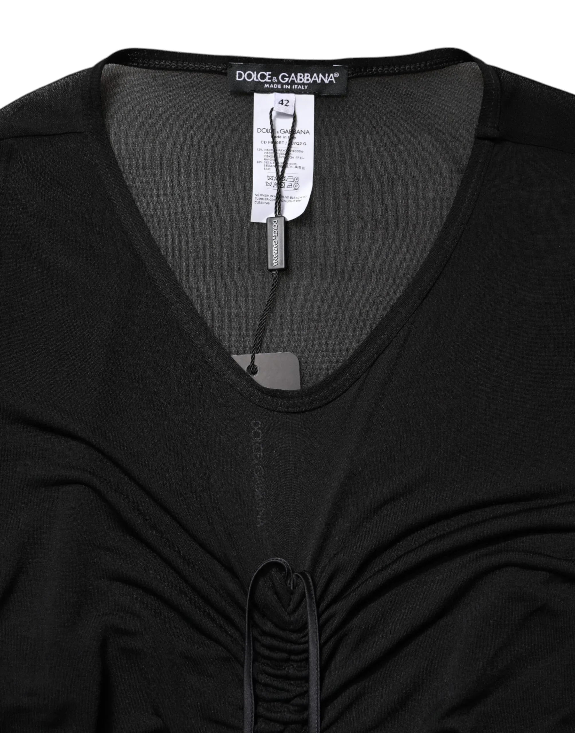 Dolce & Gabbana Black Mesh Trim Bodycon Long Sheath Dress - Zeiniez