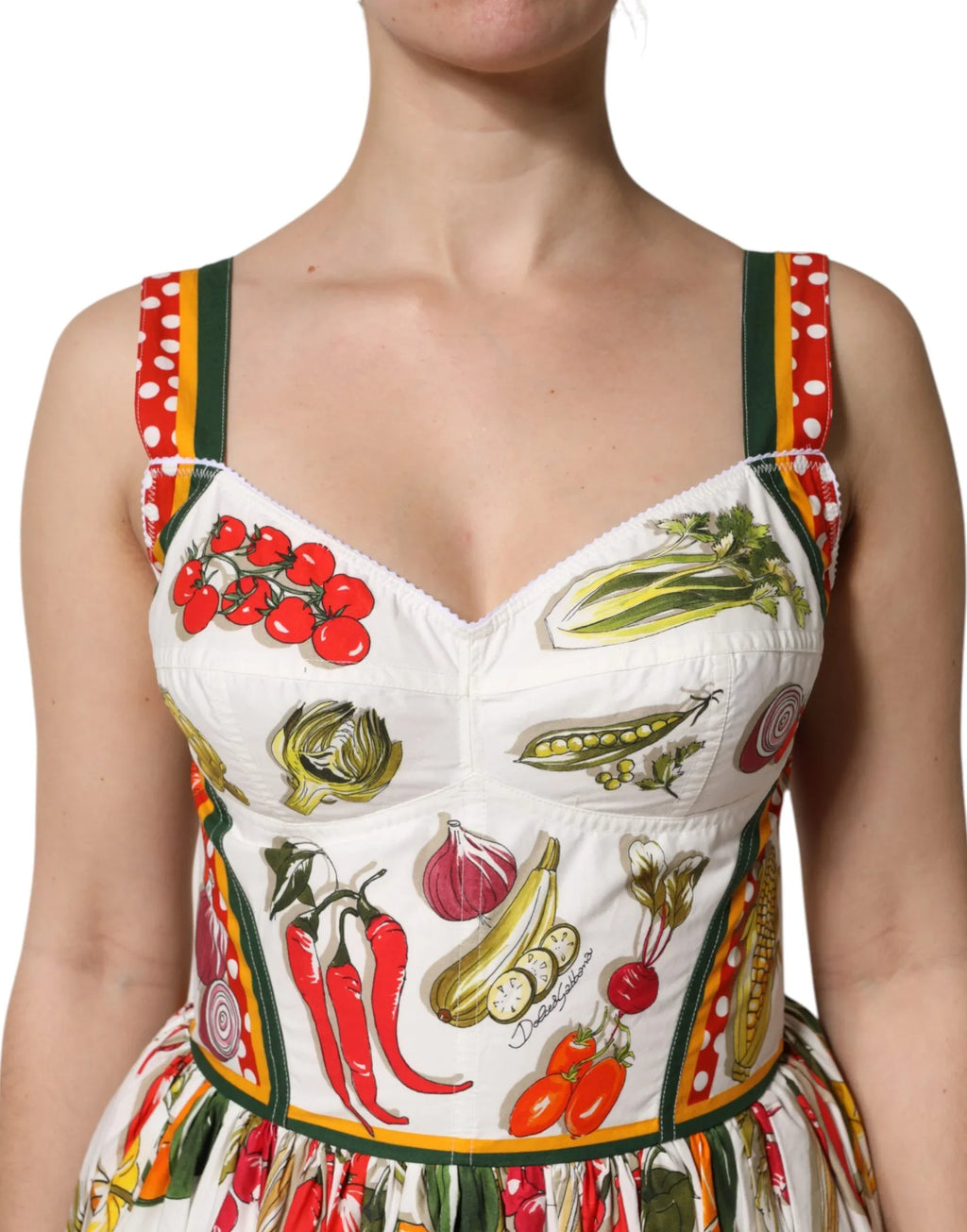 Dolce & Gabbana White Vegetables Sleeveless A-line Dress - Zeiniez