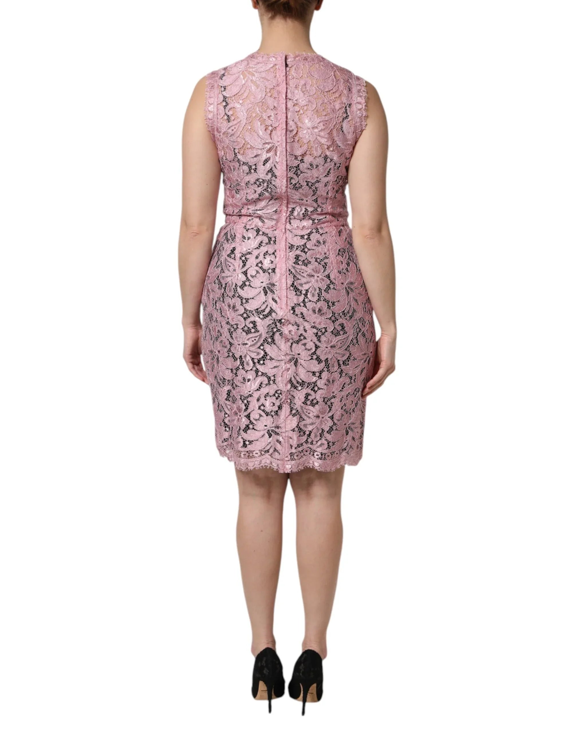 Dolce & Gabbana Pink Floral Lace Sleeveless Sheath Dress - Zeiniez