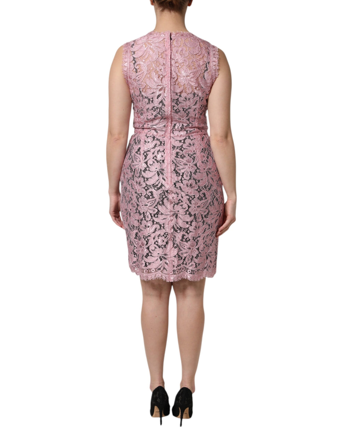 Dolce & Gabbana Pink Floral Lace Sleeveless Sheath Dress