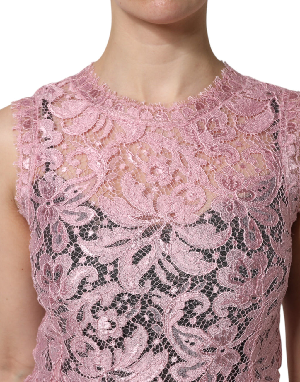 Dolce & Gabbana Pink Floral Lace Sleeveless Sheath Dress