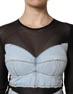 Dolce & Gabbana Black Blue Long Sleeves Denim Mini Dress - Zeiniez