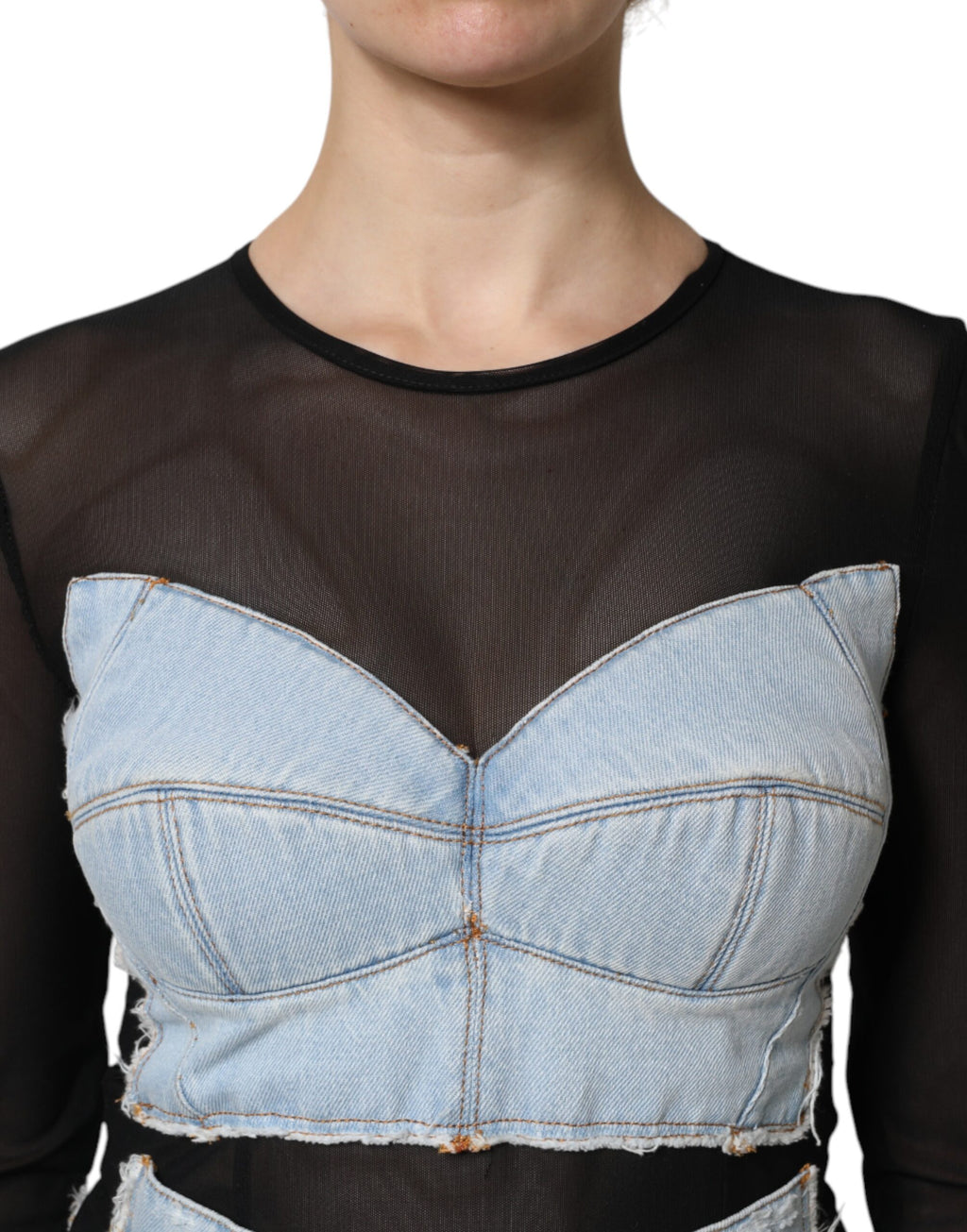 Dolce & Gabbana Black Blue Long Sleeves Denim Mini Dress