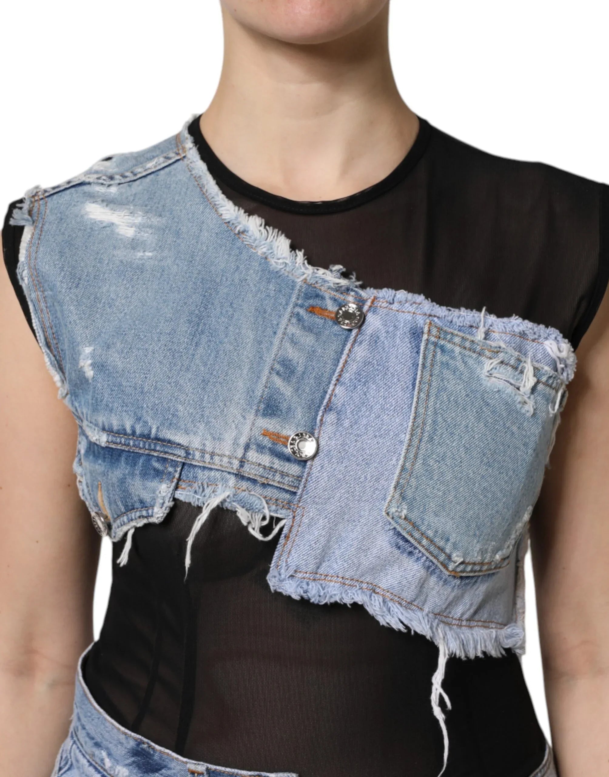 Dolce & Gabbana Black Blue Sleeveless Denim Mini Dress - Zeiniez