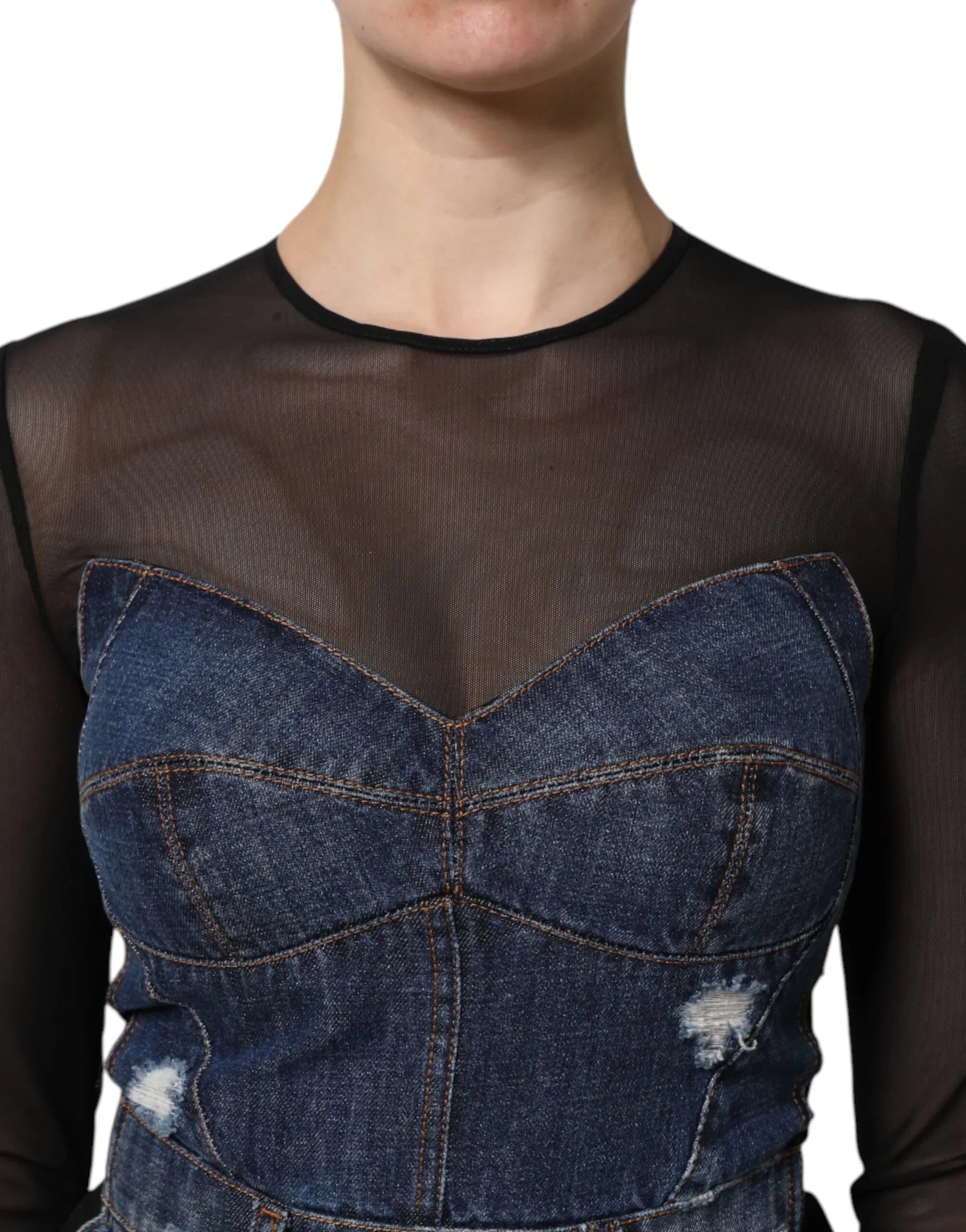 Dolce & Gabbana Black Blue Long Sleeves Denim Mini Dress - Zeiniez