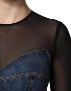 Dolce & Gabbana Black Blue Long Sleeves Denim Mini Dress - Zeiniez