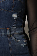 Dolce & Gabbana Black Blue Long Sleeves Denim Mini Dress - Zeiniez