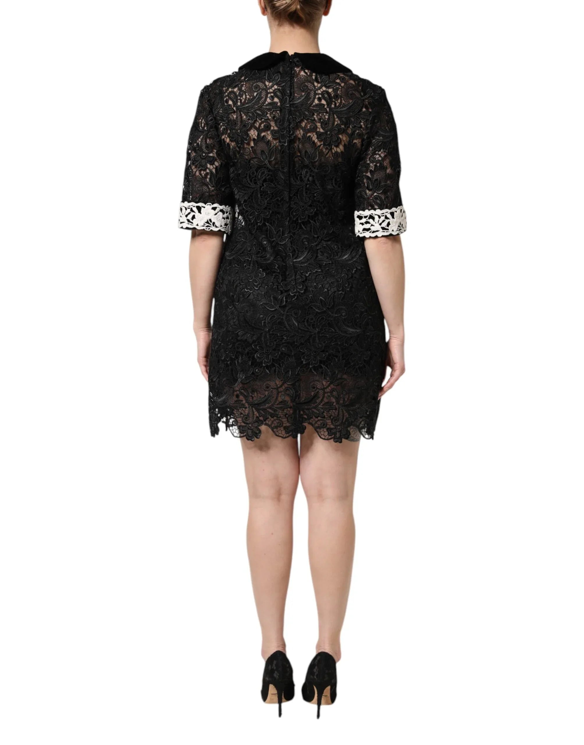Dolce & Gabbana Black Floral Lace Embellished Mini Dress - Zeiniez