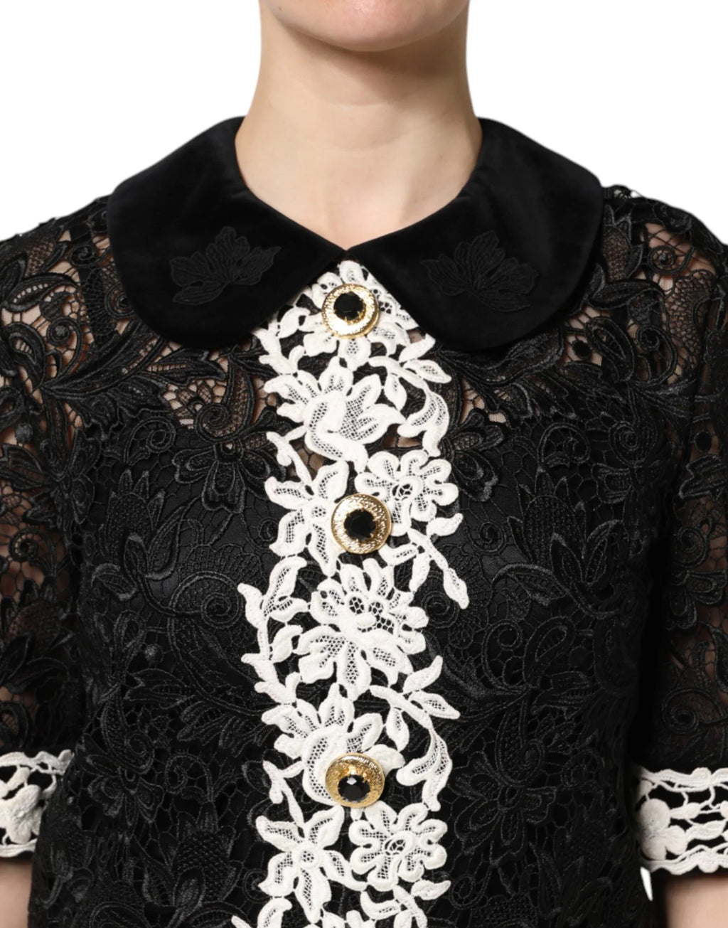 Dolce & Gabbana Black Floral Lace Embellished Mini Dress - Zeiniez
