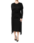 Dolce & Gabbana Black Wool Long Sleeves Sheath Midi Dress