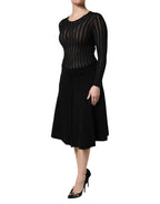 Dolce & Gabbana Black Cashmere Long Sleeves A-line Midi Dress - Zeiniez