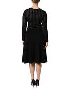 Dolce & Gabbana Black Cashmere Long Sleeves A-line Midi Dress - Zeiniez