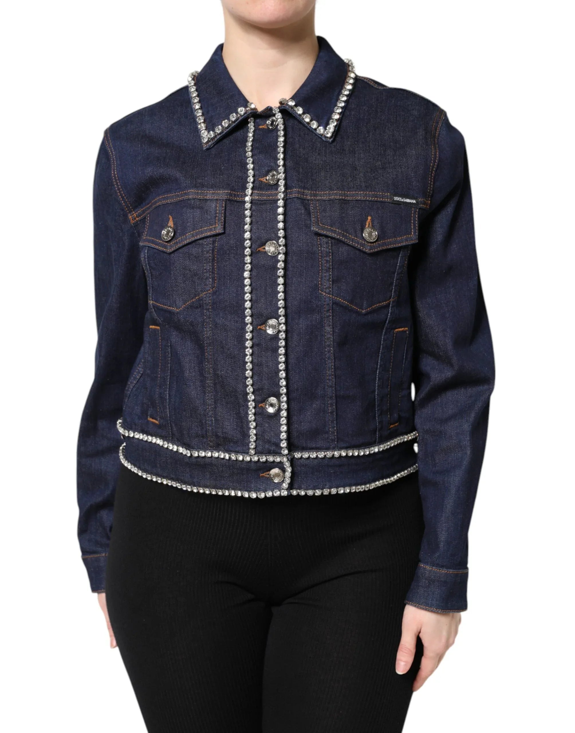 Dolce & Gabbana Blue Denim Cotton Crystal Embellished Jacket - Zeiniez