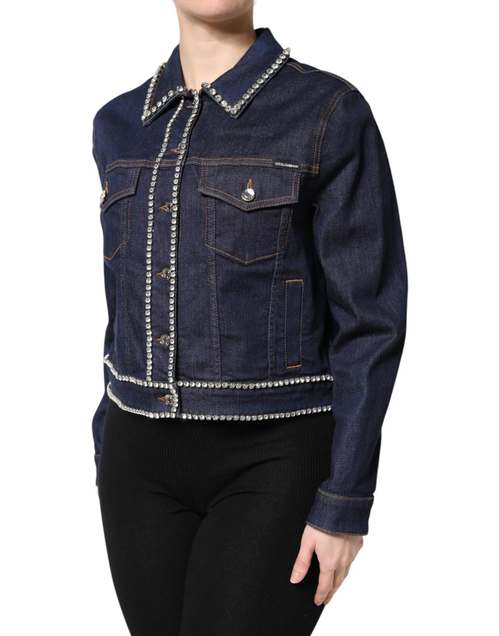 Dolce & Gabbana Blue Denim Cotton Crystal Embellished Jacket - Zeiniez