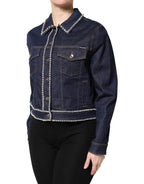 Dolce & Gabbana Blue Denim Cotton Crystal Embellished Jacket - Zeiniez
