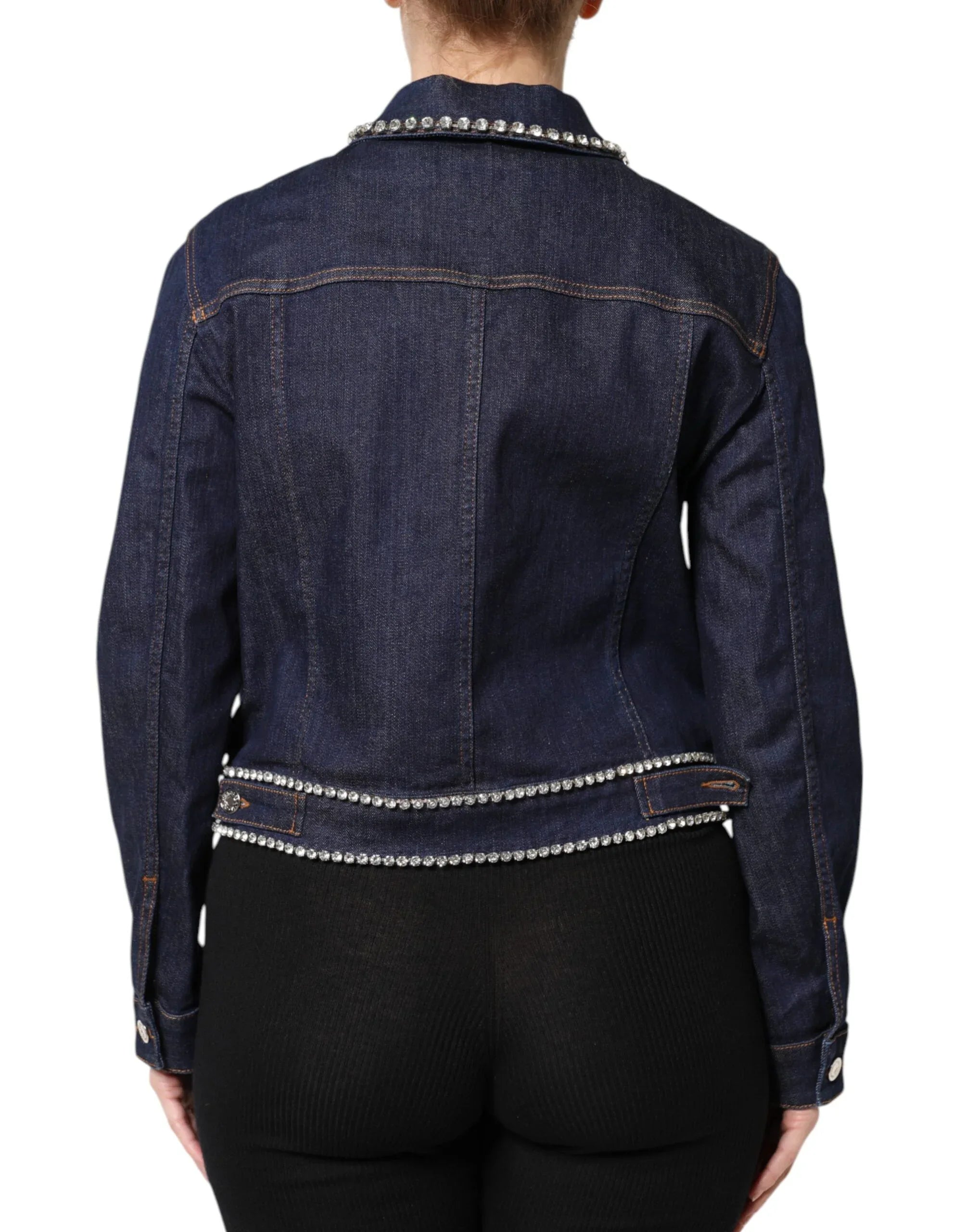 Dolce & Gabbana Blue Denim Cotton Crystal Embellished Jacket - Zeiniez