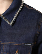 Dolce & Gabbana Blue Denim Cotton Crystal Embellished Jacket - Zeiniez