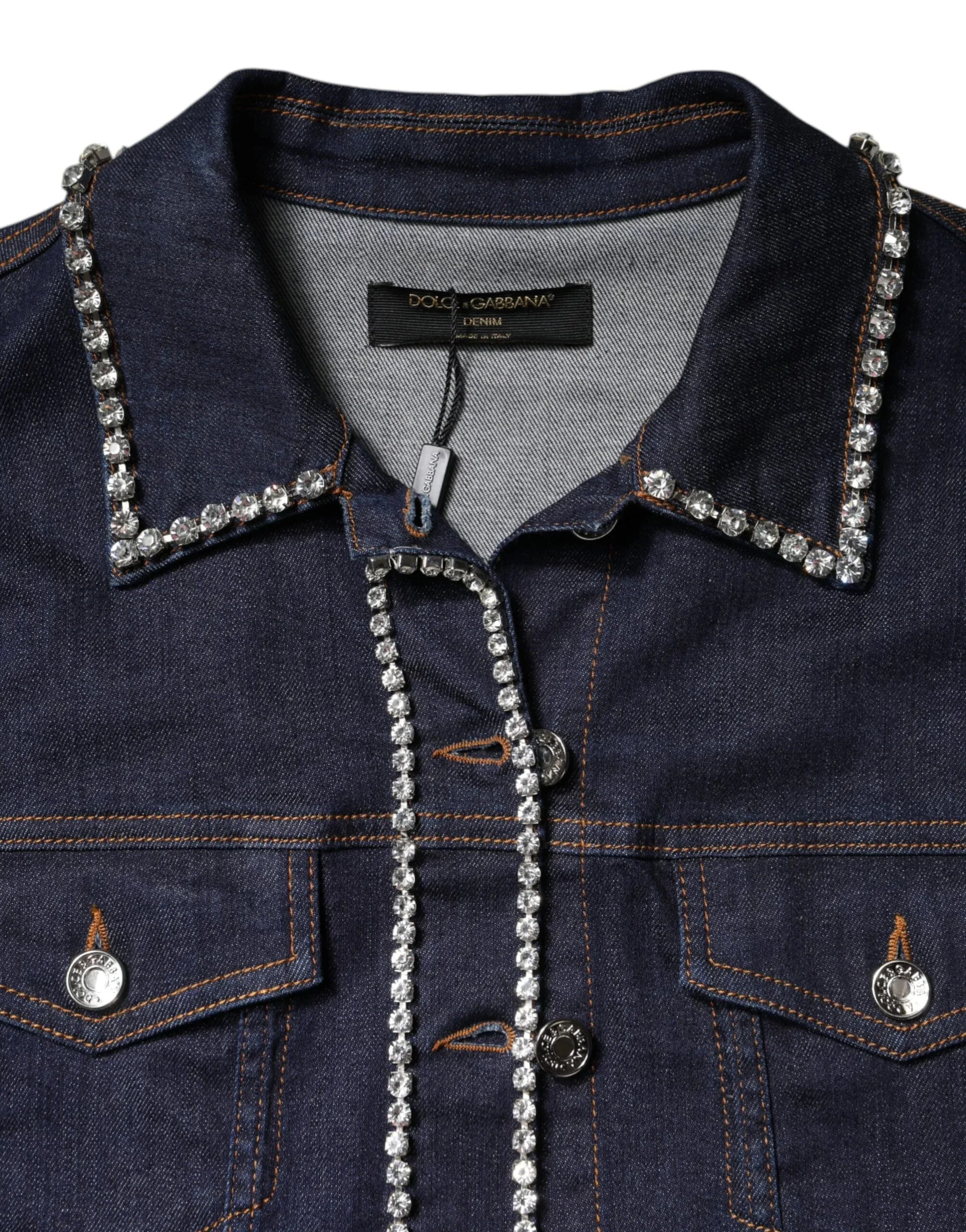 Dolce & Gabbana Blue Denim Cotton Crystal Embellished Jacket - Zeiniez