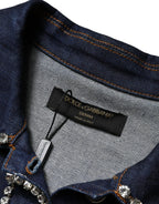 Dolce & Gabbana Blue Denim Cotton Crystal Embellished Jacket - Zeiniez