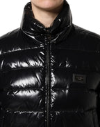 Dolce & Gabbana Black Logo Plaque Full Zip Puffer Jacket - Zeiniez