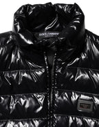 Dolce & Gabbana Black Logo Plaque Full Zip Puffer Jacket - Zeiniez