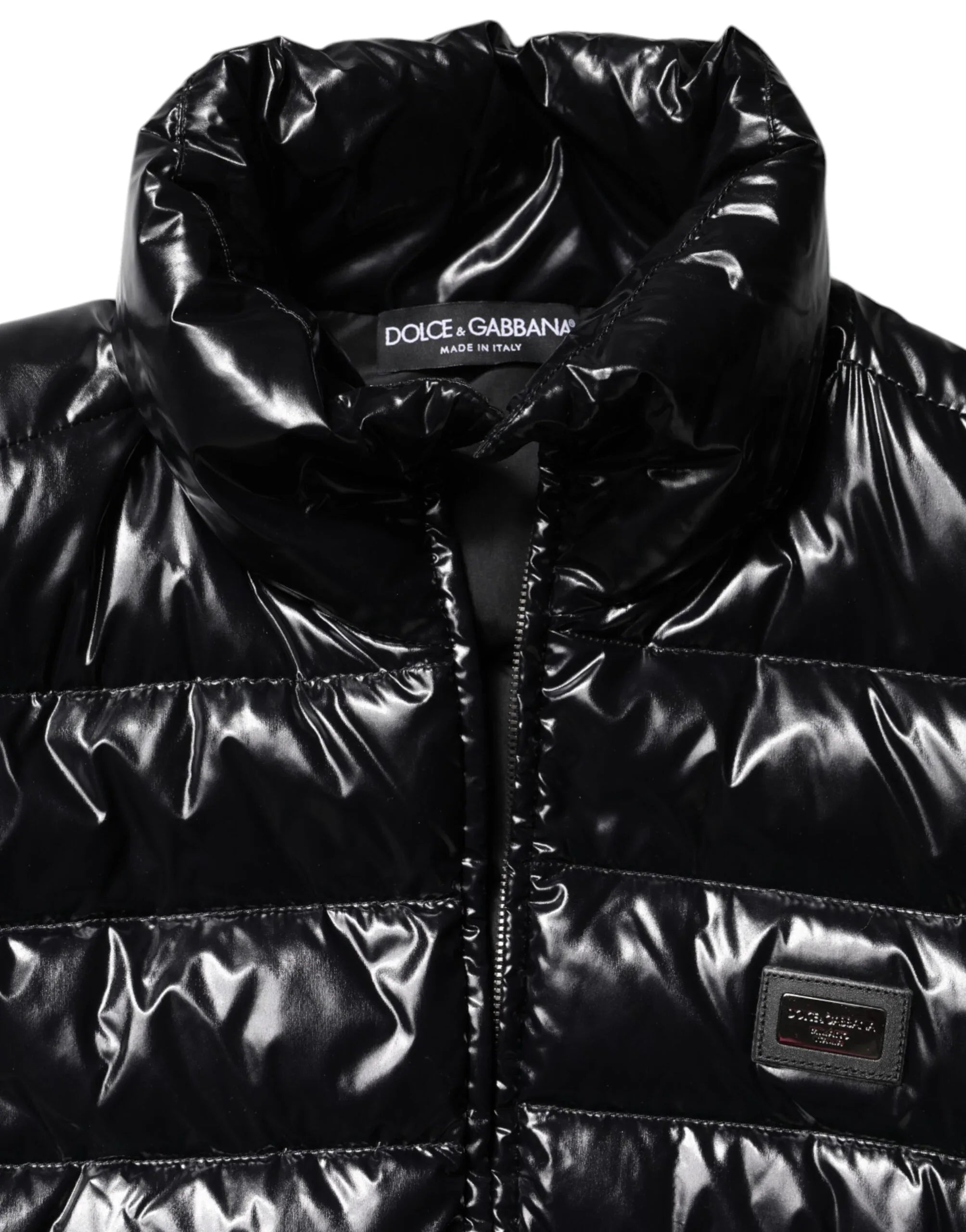 Dolce & Gabbana Black Logo Plaque Full Zip Puffer Jacket - Zeiniez
